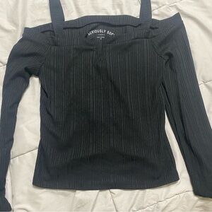 Aeropostale Black Ribbed Off-Shoulder Blouse
